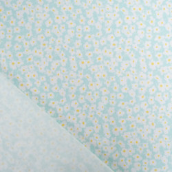 Popeline Imprimé Marguerite Bleu Vert - Maison Klem