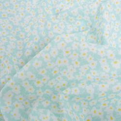 Popeline Imprimé Marguerite Bleu Vert - Maison Klem