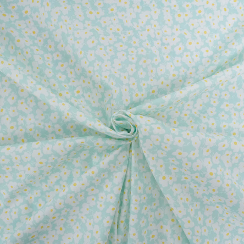 Popeline Imprimé Marguerite Bleu Vert - Maison Klem