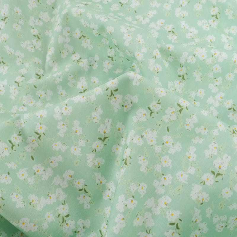 Popeline Imprimé Petites Fleurs Vert d'Eau - Maison Klem