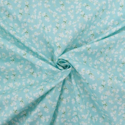 Popeline Imprimé Petites Fleurs Bleu Lagon - Maison Klem