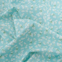 Popeline Imprimé Petites Fleurs Bleu Lagon - Maison Klem