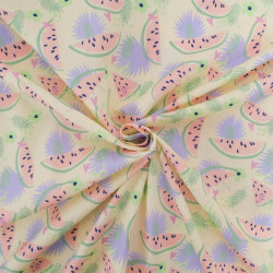 Popeline Imprimé Jaune Pastel Motif Pastèque - Maison Klem