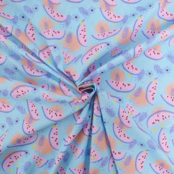 Popeline Imprimé Bleu Ciel Motif Pastèque - Maison Klem