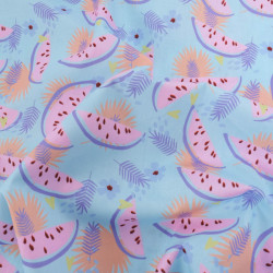 Popeline Imprimé Bleu Ciel Motif Pastèque - Maison Klem
