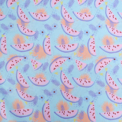 Popeline Imprimé Bleu Ciel Motif Pastèque - Maison Klem