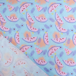 Popeline Imprimé Bleu Ciel Motif Pastèque - Maison Klem