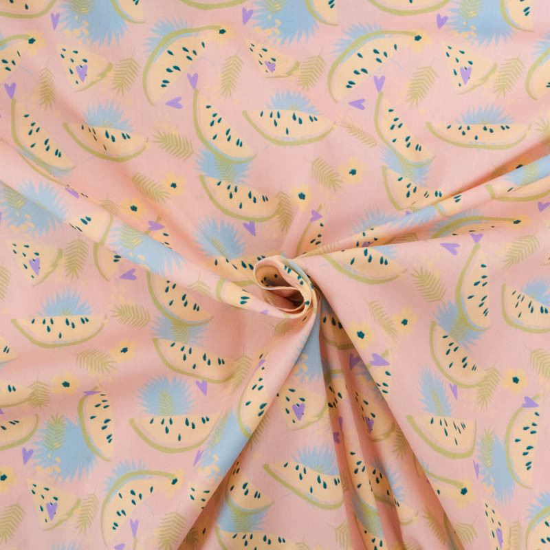 Popeline Imprimé Rose Saumon Motif Pastèque - Maison Klem