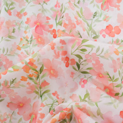 Popeline Imprimé Aquarelle Rose Orange - Maison Klem