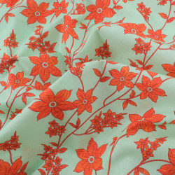 Popeline Imprimé Romancia Menthe et Orange Sanguine - Maison Klem