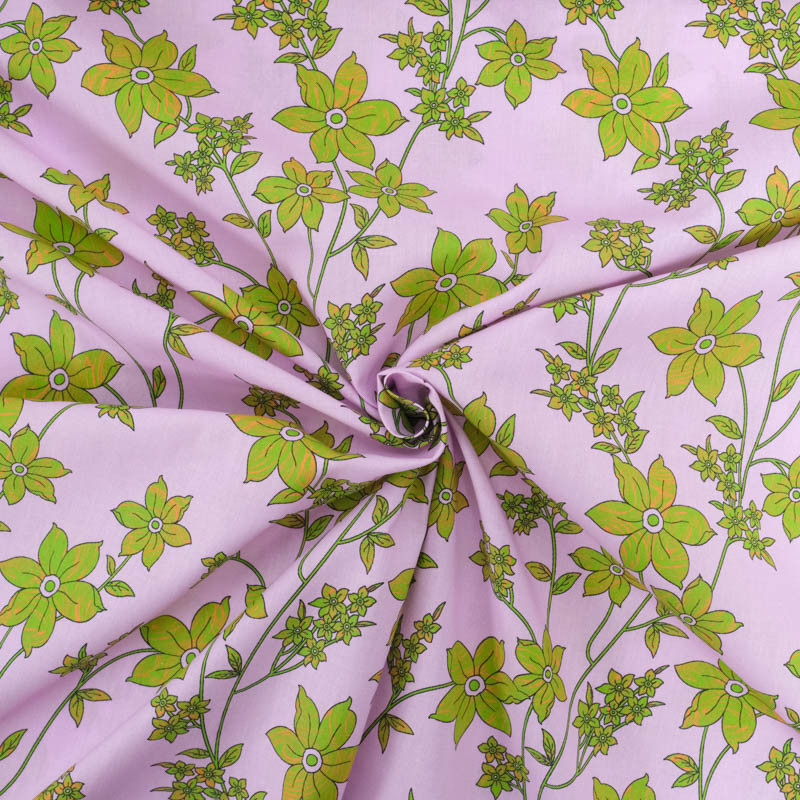 Popeline Imprimé Romancia Mauve et Vert - Maison Klem
