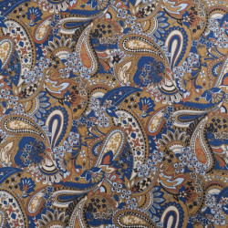 Popeline Imprimé Paisley Bleu Caramel - Maison Klem