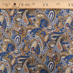 Popeline Imprimé Paisley Bleu Caramel - Maison Klem