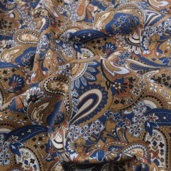 Popeline Imprimé Paisley Bleu Caramel - Maison Klem