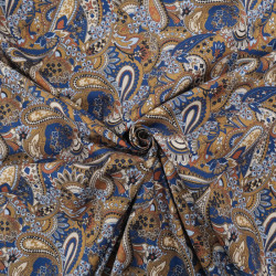Popeline Imprimé Paisley Bleu Caramel - Maison Klem