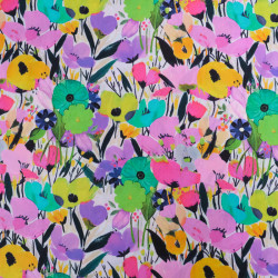 Popeline Imprimé Big Flower Mauve et Vert - Maison Klem