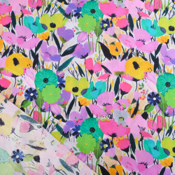 Popeline Imprimé Big Flower Mauve et Vert - Maison Klem