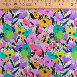 Popeline Imprimé Big Flower Mauve et Vert - Maison Klem