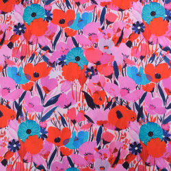 Popeline Imprimé Big Flower Rose et Bleu - Maison Klem