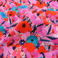 Popeline Imprimé Big Flower Rose et Bleu - Maison Klem
