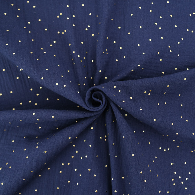 Double Gaze Pois Dorés Bleu Marine - Maison Klem