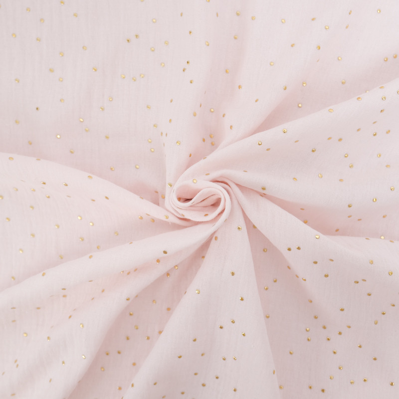 Double Gaze Pois Dorés Rose Pâle - Maison Klem