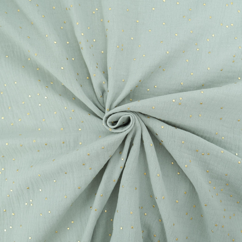 Double Gaze Pois Dorés Vert Amande - Maison Klem