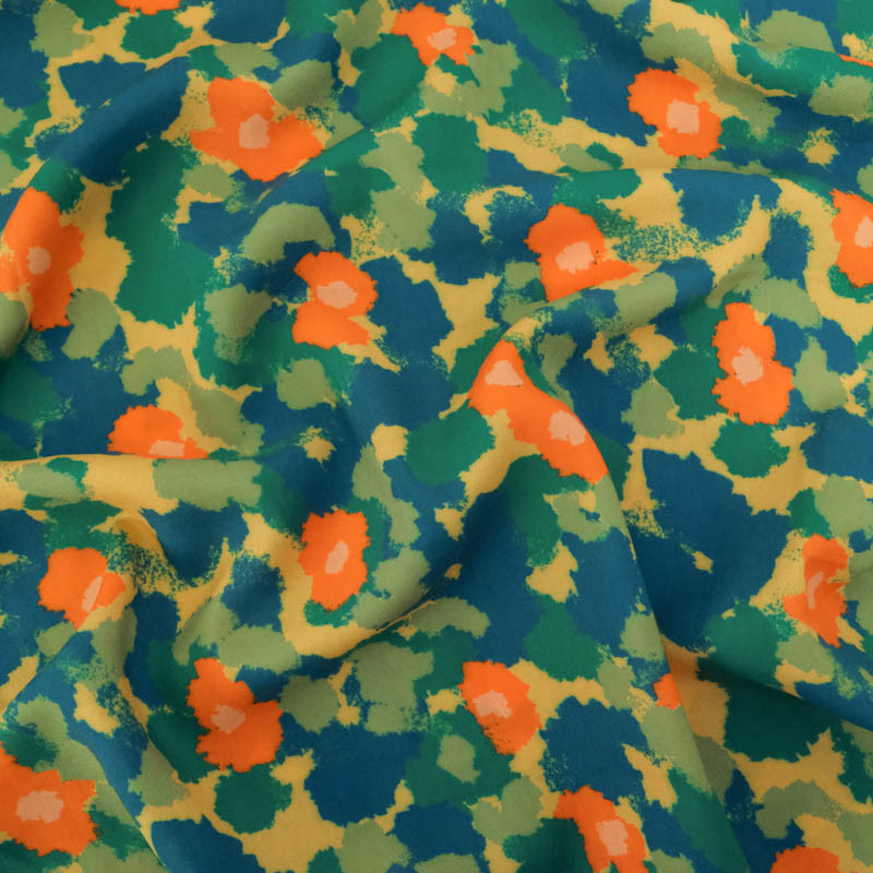 Popeline de Viscose Imprimé Maggie Orange - Maison Klem