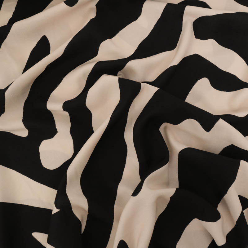 Popeline de Viscose Imprimé Alba Noir Lin - Maison Klem