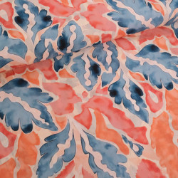 Popeline de Viscose Imprimé Lula Bleu Orange - Maison Klem