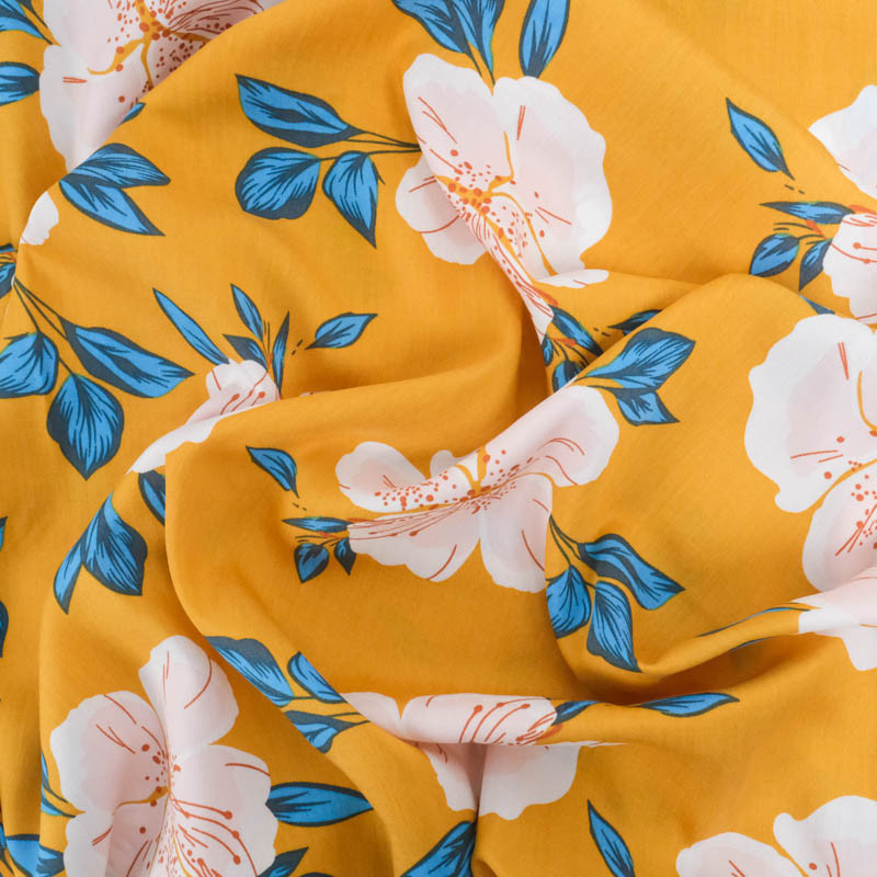 Viscose Moutarde Hibiscus Flower - Maison Klem