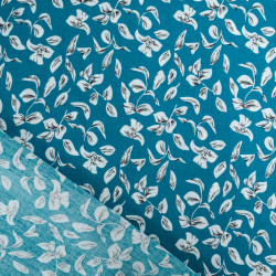 Viscose Bleu Paon Motif Petites Feuilles - Maison Klem