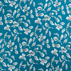 Viscose Bleu Paon Motif Petites Feuilles - Maison Klem