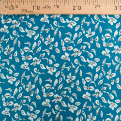 Viscose Bleu Paon Motif Petites Feuilles - Maison Klem