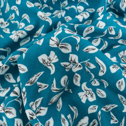 Viscose Bleu Paon Motif Petites Feuilles - Maison Klem