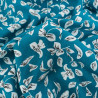 Viscose Bleu Paon Motif Petites Feuilles - Maison Klem