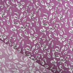 Viscose Mauve Motif Petites Feuilles - Maison Klem