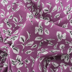 Viscose Mauve Motif Petites Feuilles - Maison Klem