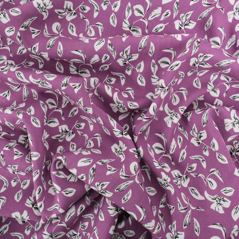 Viscose Mauve Motif Petites Feuilles - Maison Klem