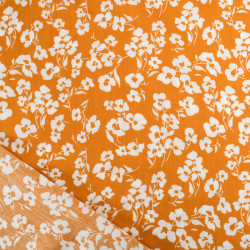 Viscose Caramel Petites Fleurs Blanches - Maison Klem