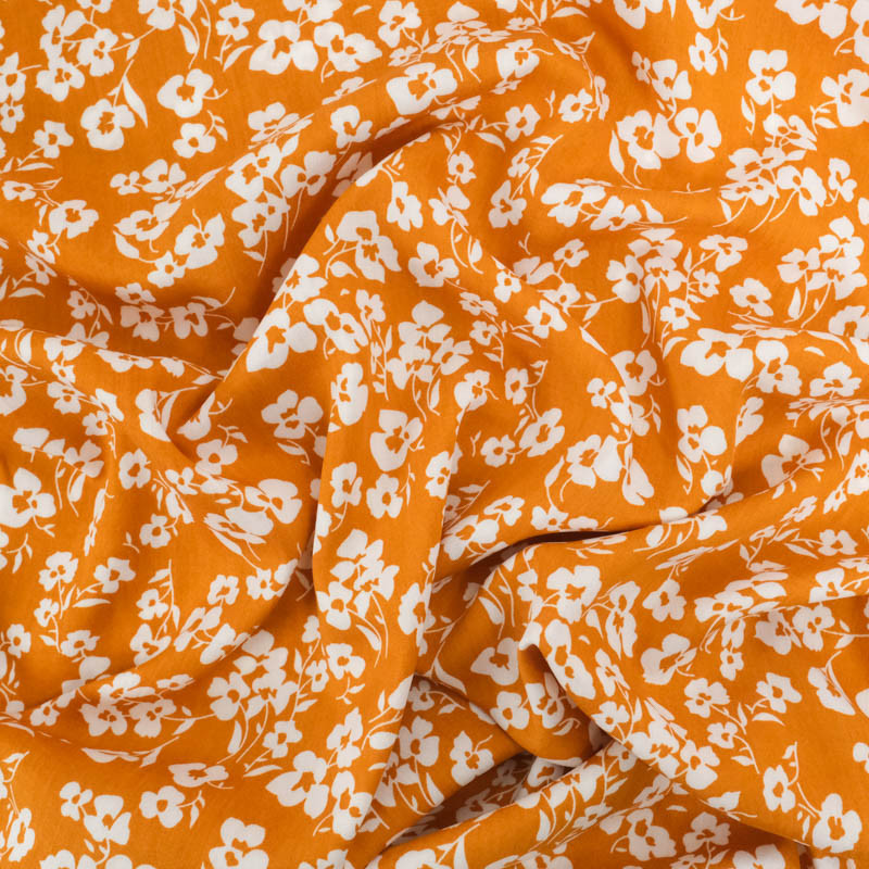 Viscose Caramel Petites Fleurs Blanches - Maison Klem