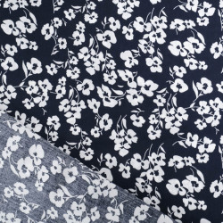 Viscose Bleu Nuit Petites Fleurs Blanches - Maison Klem