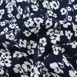 Viscose Bleu Nuit Petites Fleurs Blanches - Maison Klem