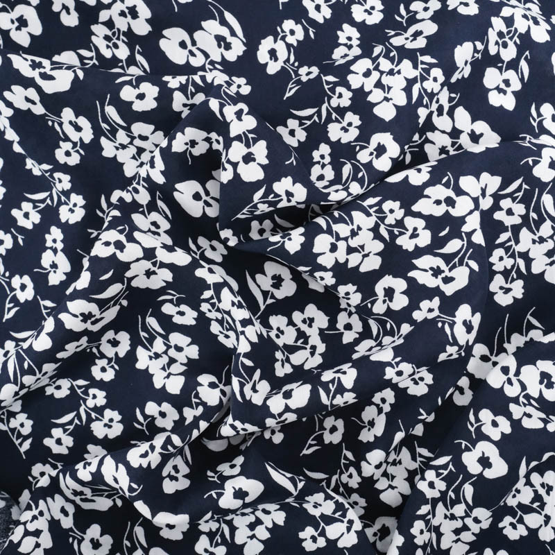 Viscose Bleu Nuit Petites Fleurs Blanches - Maison Klem