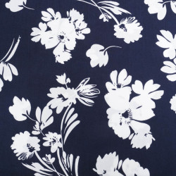 Viscose Bleu Marine Motif Floral - Maison Klem