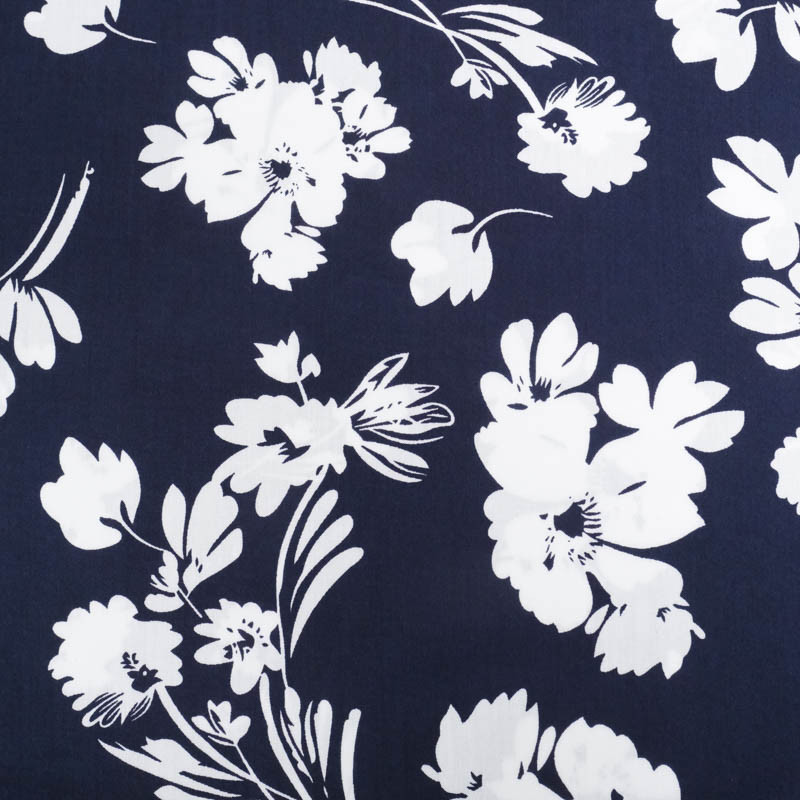 Viscose Bleu Marine Motif Floral - Maison Klem