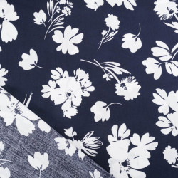 Viscose Bleu Marine Motif Floral - Maison Klem