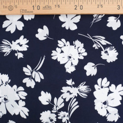 Viscose Bleu Marine Motif Floral - Maison Klem