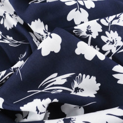 Viscose Bleu Marine Motif Floral - Maison Klem