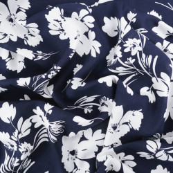 Viscose Bleu Marine Motif Floral - Maison Klem